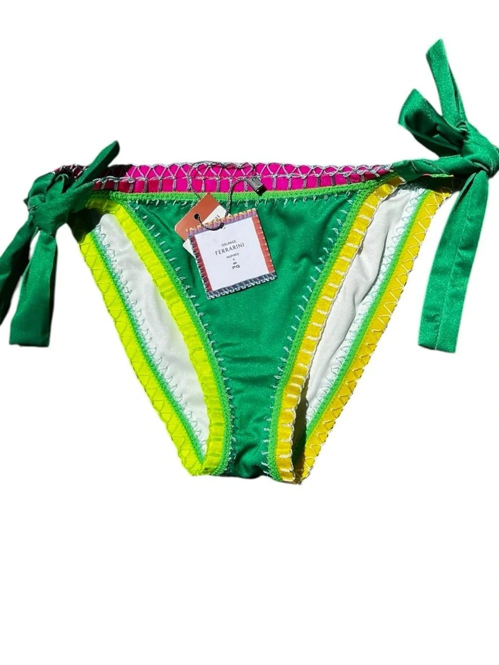 🌻NEW w/tag PQ Swim x Solange Ferrarini Green Crochet Trim Bikini Bottom Size S